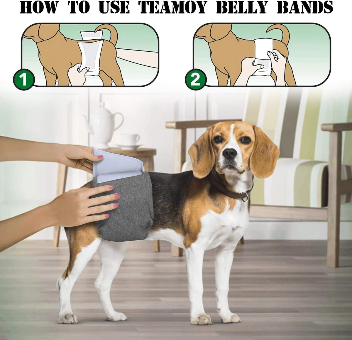 Teamoy Belly Bands for Male Dogs, Washable Wrap Diapers, S - L2(20"-24"Waist) / Black+ Gray+ Blue - image 4
