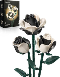 iATOM Black Roses Flower Building Set 3Pack Basket Stuffers Gift - Black White