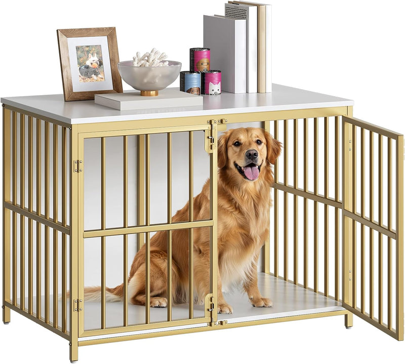 HOOBRO 38.6" Dog Crate Furniture, Wooden Dog Kennel Indoor - 38.6"L x 23.6"W x 29.5"H / White
