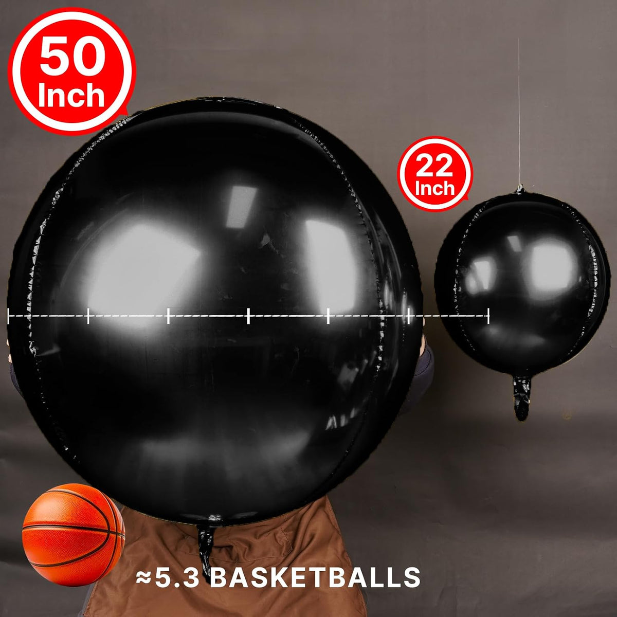 PartyWoo Metallic Silver Foil Balloons 20pcs Large Round Giant 4D - Black / 3 PCS-50 INCH - image 2