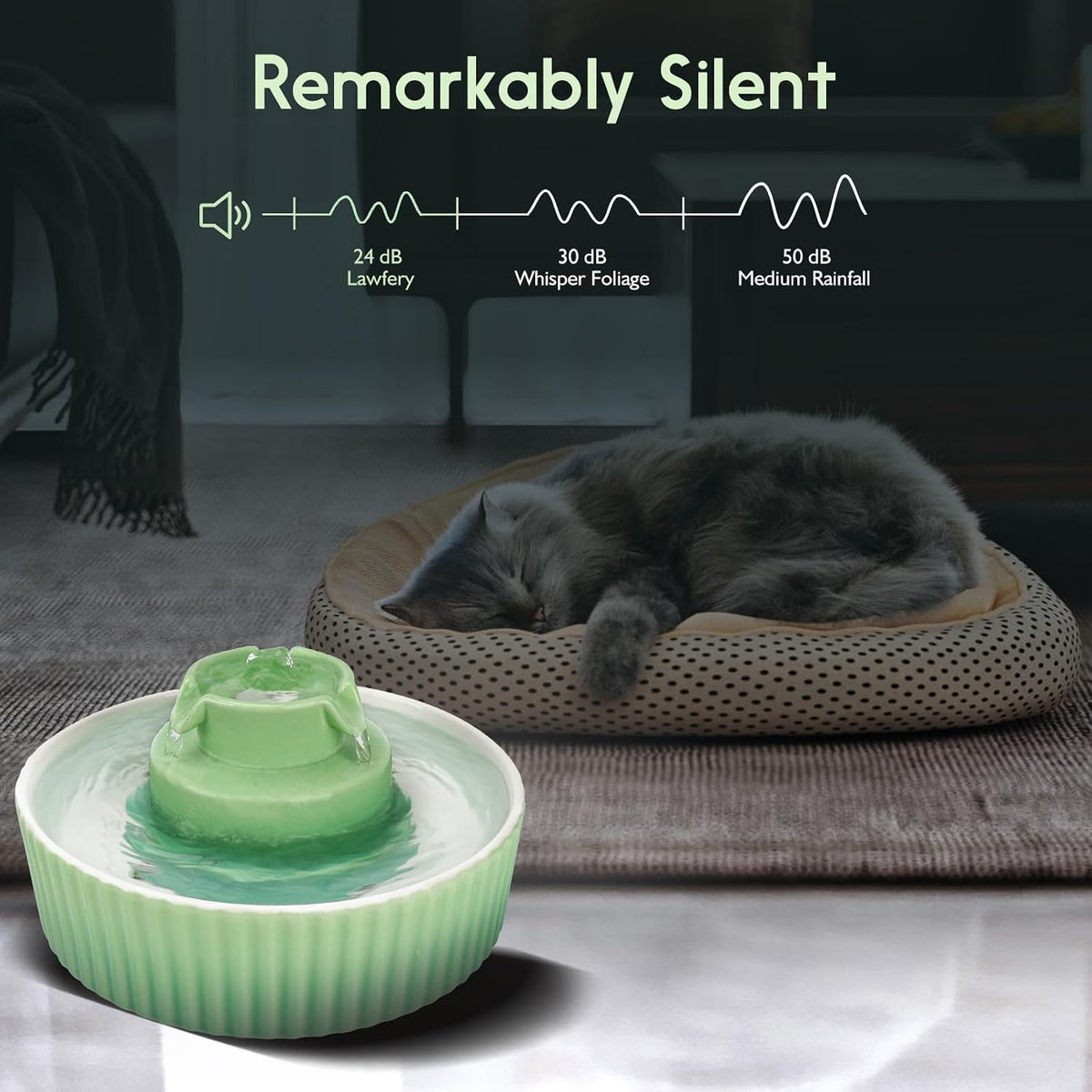 Lawfery Ceramic Cat Water Fountain - Green Ceramic Fountain - image 3