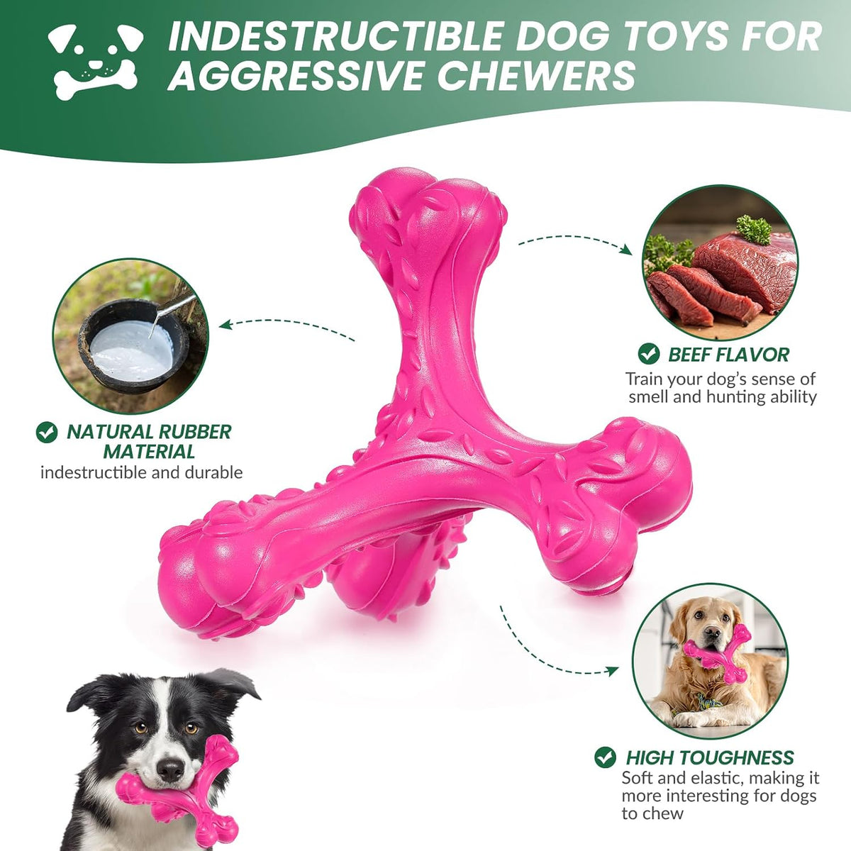 Dog Chew Toys for Aggressive Chewers Large Breed - Pink - image 3