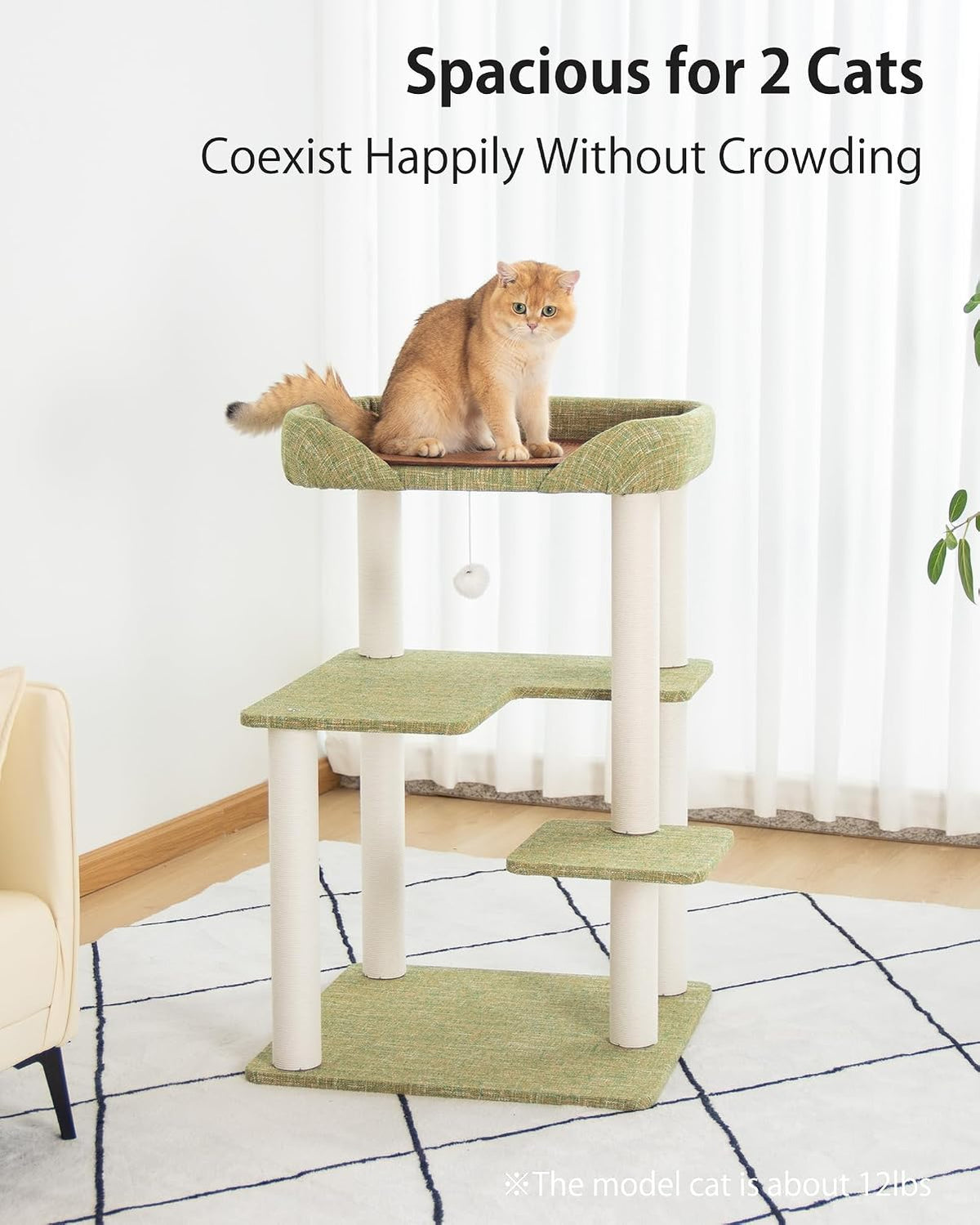 37.5" Cat Tree Tower for Large & Senior Cats, Low-Step Design – Essentials for Cats - Green 37.4'' - image 3