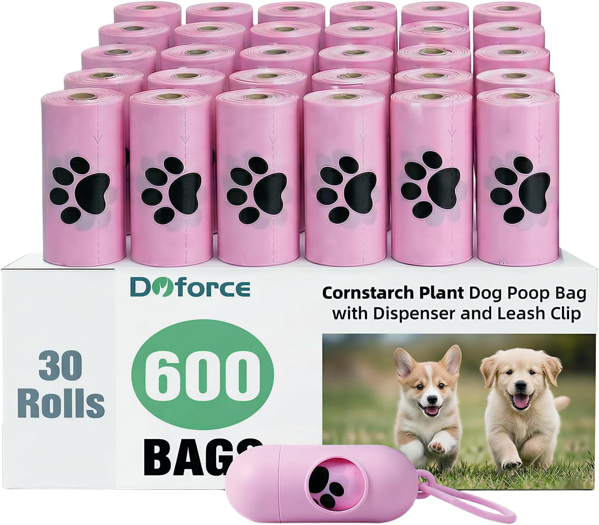 Dyforce 600 Count Dog Poop Bags Rolls with Dispenser Pink – Essentials for Dogs - Pink