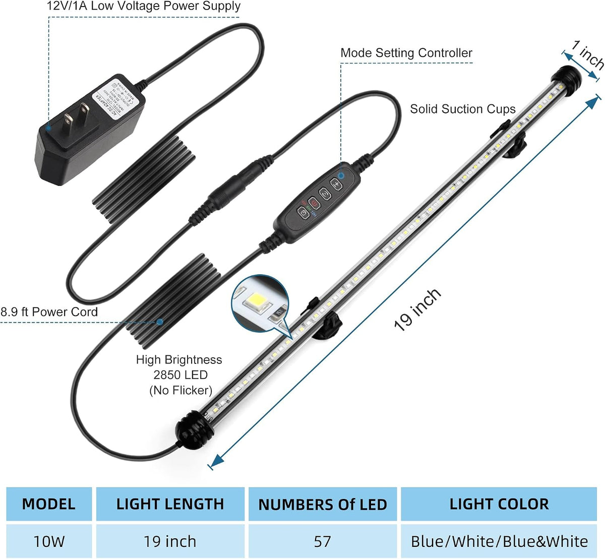 LED Submersible Aquarium Light 4W Underwater Fish Tank Light - NVL-04 (19in 10w) - image 2