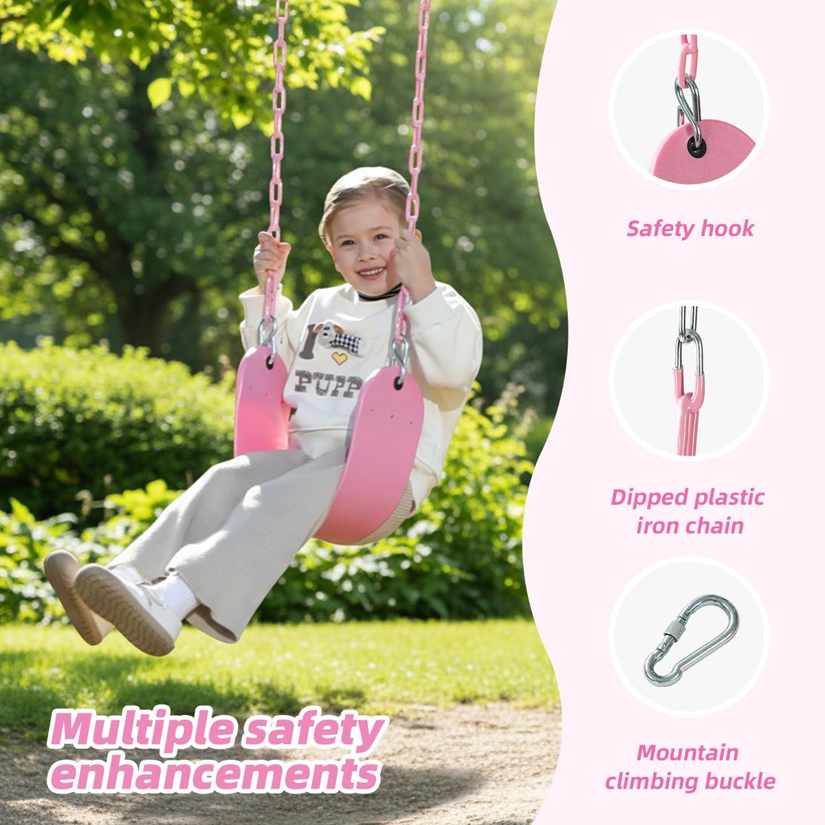 Pink Swing Seat, Heavy Duty Chain Plastic Coated - Light Pink - image 2