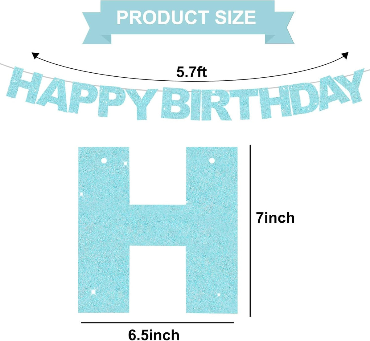 BEISHIDA Pre-Strung Glitter Pink Happy Birthday Banner Party Sign - Light Blue - image 2