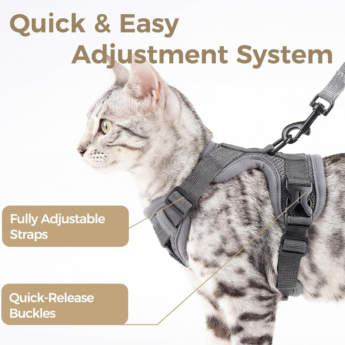 Cat Harness and Leash Set, Escape Proof Cat Vest, XL - Grey / Small - image 4