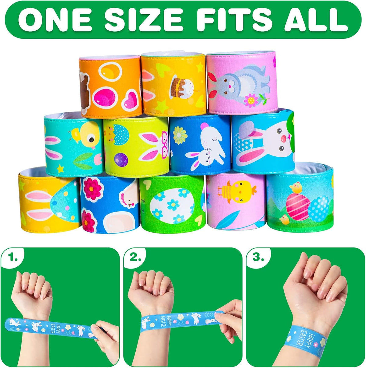 Max Fun 48pcs Halloween Slap Bracelets Party Favors Toys for Kids - Easter - image 4