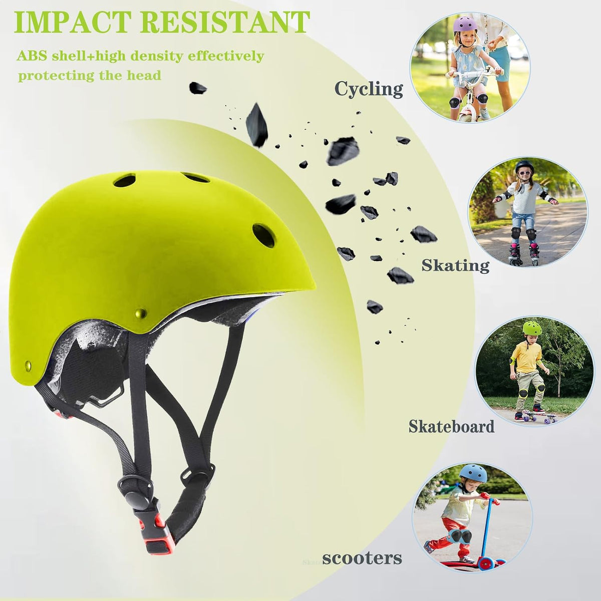 FOOKCIAN Kids Helmet,Toddler Skateboard Helmets for Ages 2-3-5-8-14 Years Boys Girls with Knee - Green / Small: 18.9"-21.3" / 3-8 year - image 3