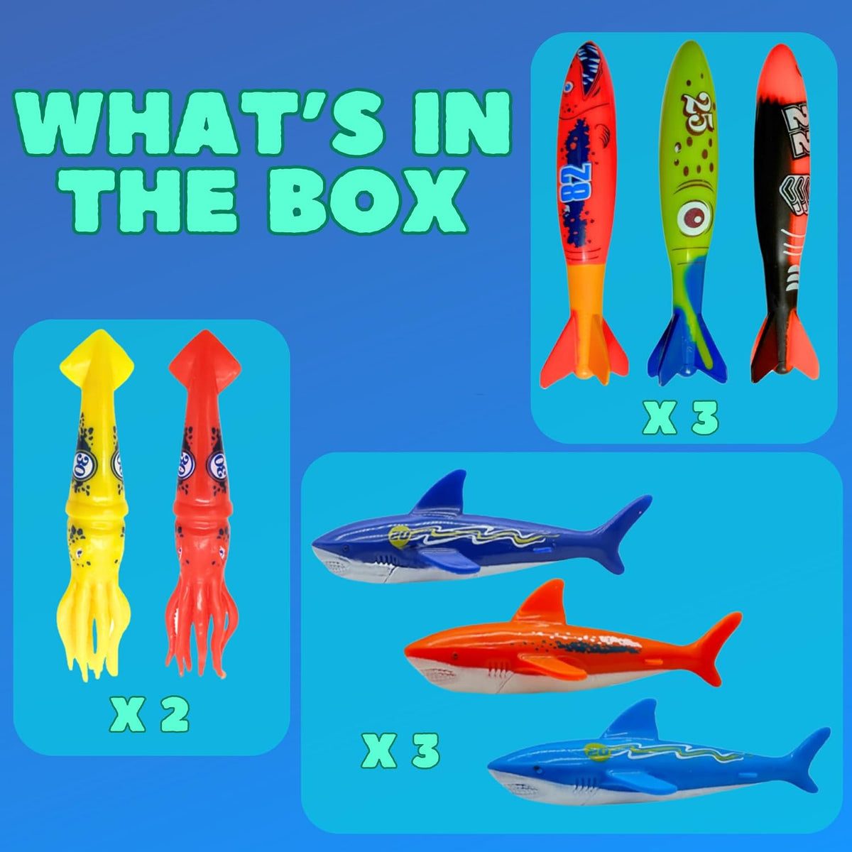 Haktoys Pool Diving Toy Set, Sinking Torpedoes for Kids & Adults - Multicolor Diving Bundle - image 2
