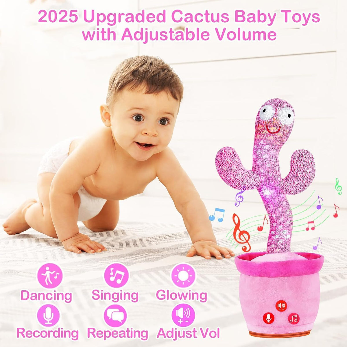 Rechargeable Dancing Talking Cactus Toy - Pink - image 2