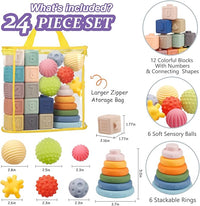Montessori Toys for Babies,Soft Stacking Building Blocks Rings Balls Sets,3 in 1 Baby Toy Bundle,Sensory Toy for 6-12 Months, Soft Teething Toys for Babies,Baby Gifts for Boy Girl