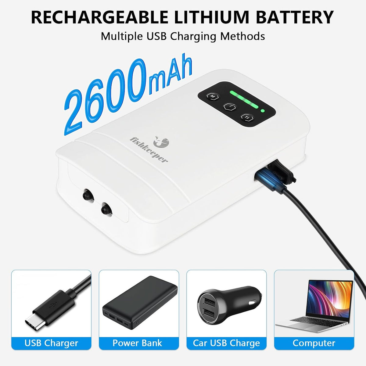 fishkeeper Battery Powered Aquarium Air Pump - M(4W-2600mAh for 5-125Gal) - image 4