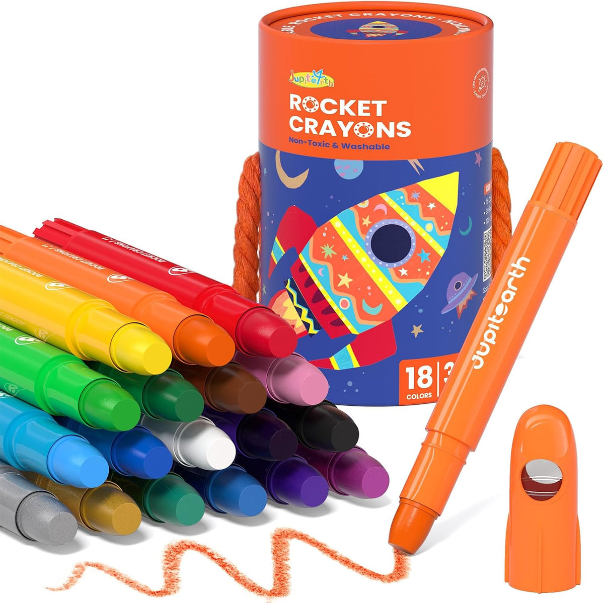JUPITEARTH 12 Colors Twist Crayons for Toddlers 1-3, Non-Toxic - 18 Colors