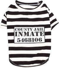 Parisian Pet Dog Shirt - Prisoner Dog Costume - 100% Cotton Black and White Strips Dog Clothes - Lightweight Polyester Dog Shirts - Sleeved Dog Costume for Medium Dogs - Pet Costumes - L