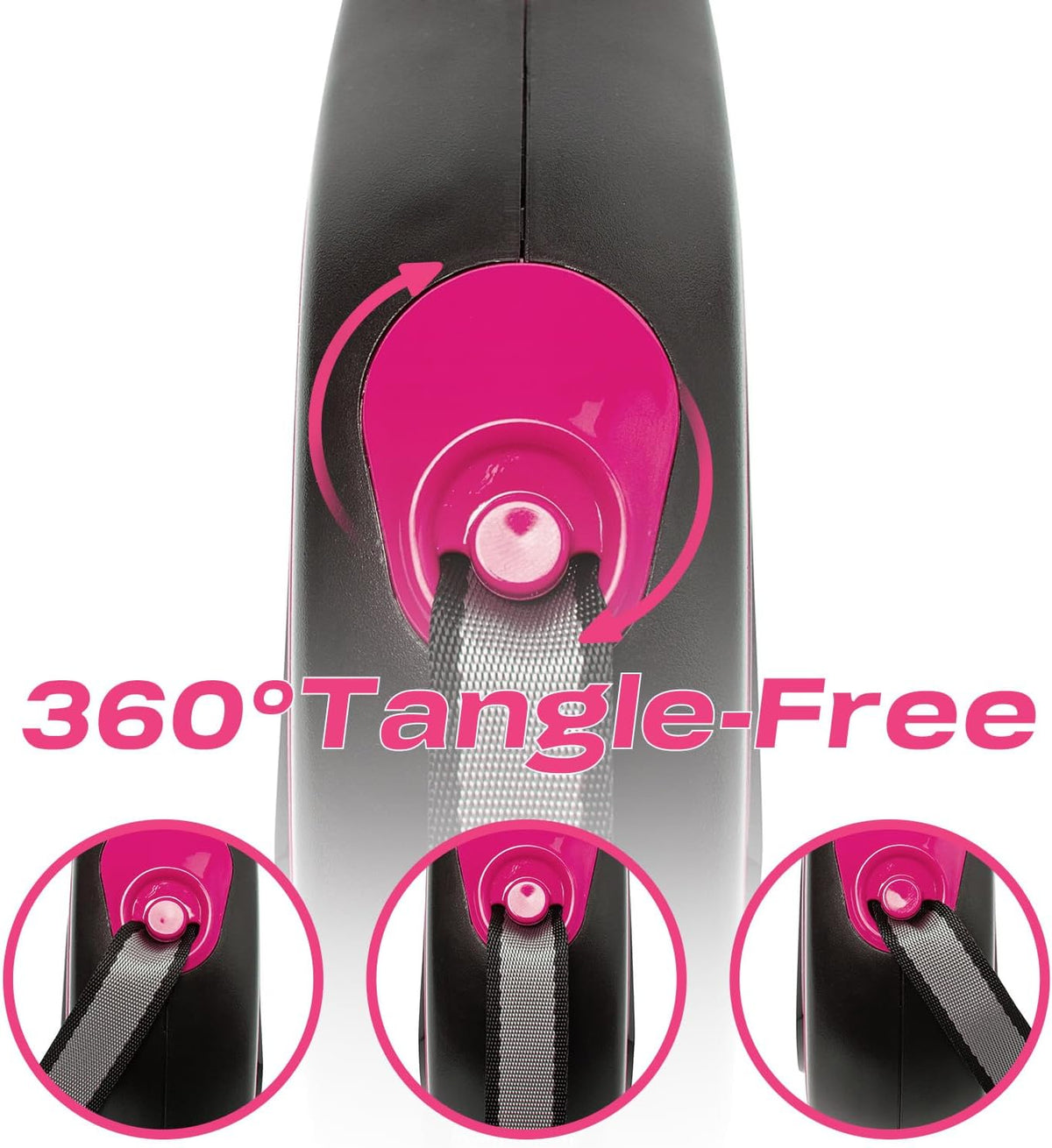 Retractable Dog Leash, 26ft Dog Leash for Small Medium Large Dogs Up to 110lbs, 360° Tangle-Free - 16 ft / Black Pink - image 4
