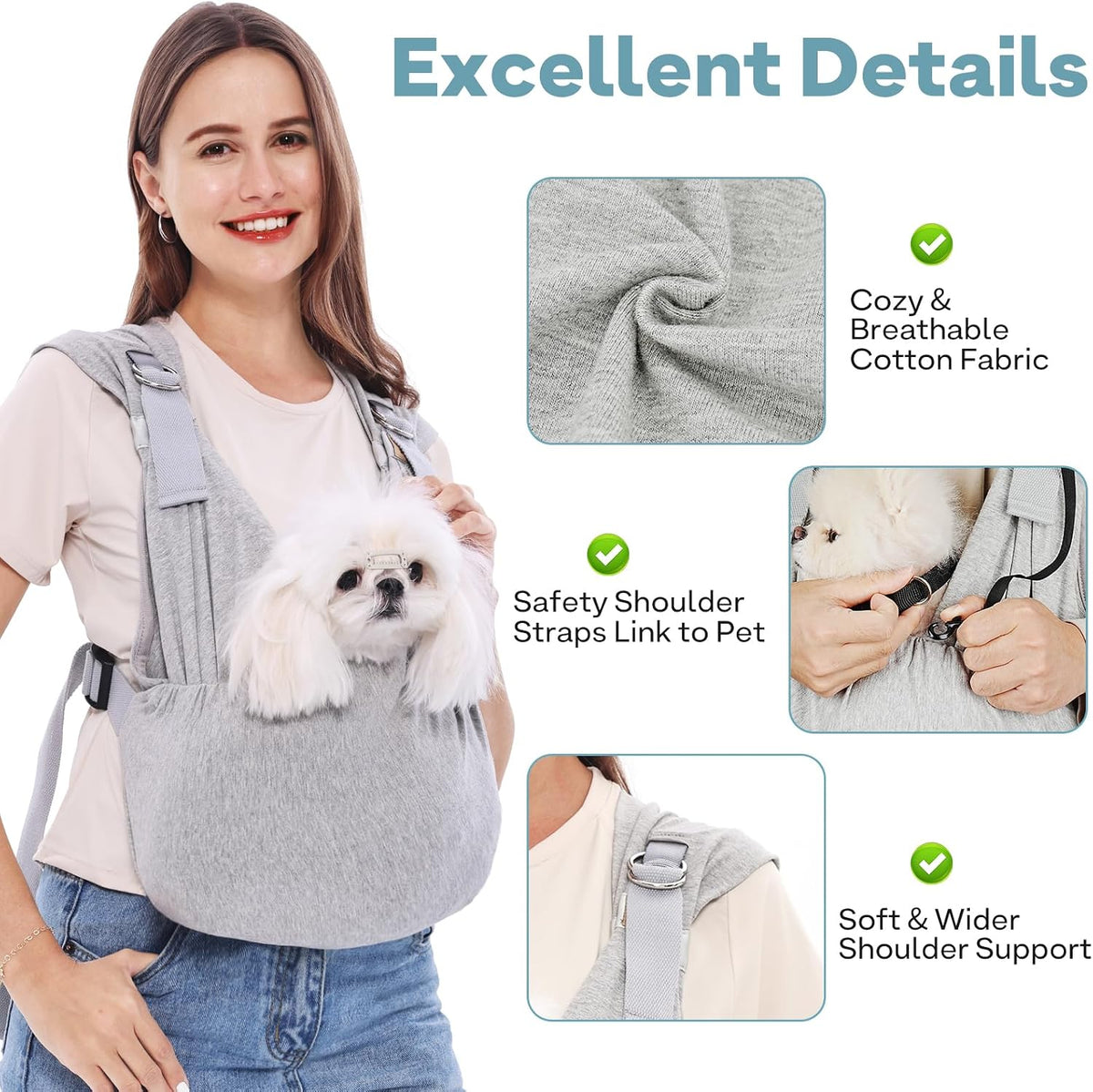 Supet Dog Sling Carrier for Small Pet - Grey / Regular (0-7 LBS) - image 2