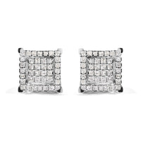 10K White Gold 1 1/4 Cttw Princess Diamond Composite Double Square and Halo Stud Earrings (I-J Color, I1-I2 Clarity)