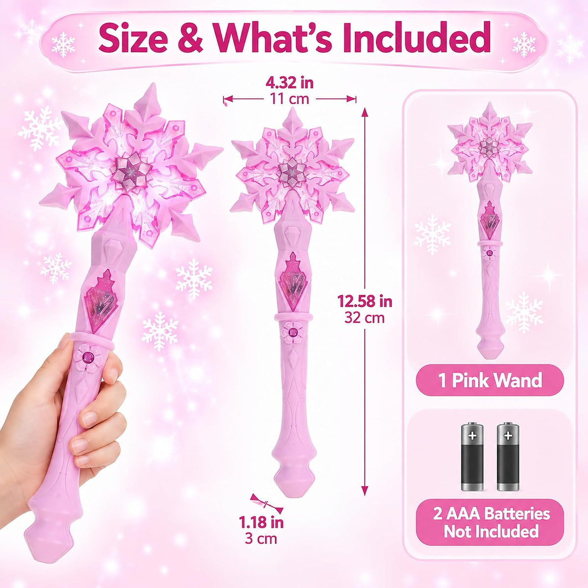 Joinpaya light up snowflake wand in pink with glowing snowflake tip - view 8
