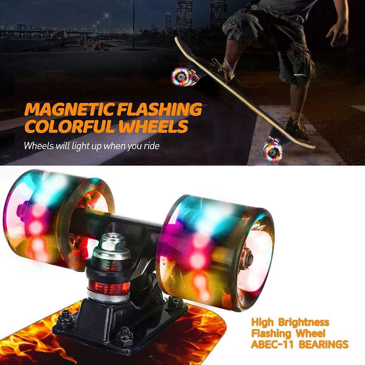Skateboards with Colorful Flashing Wheels for Beginners, Kids - 2-FIre - image 2