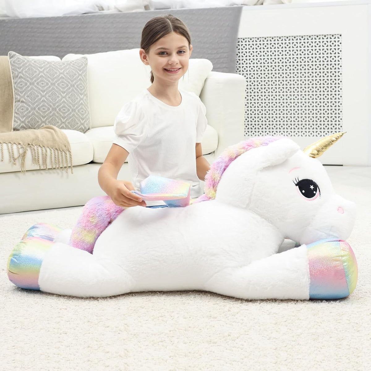 FFxiong 44 Inch Giant Unicorn Stuffed Animal Pillow - White / 44 Inch - image 4