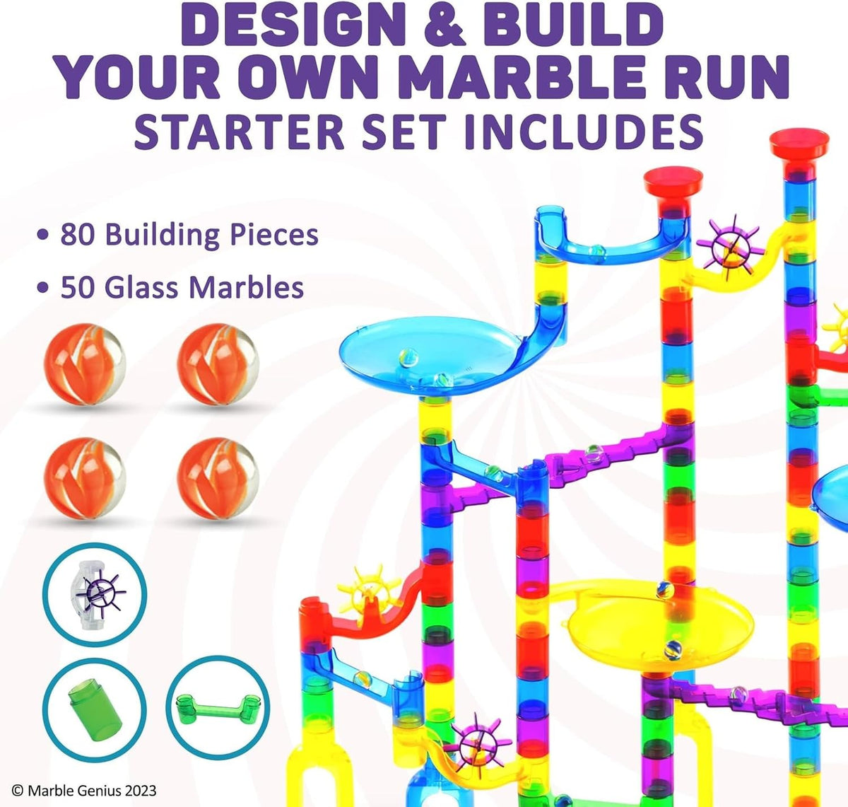 Marble Genius Marble Run Super Set, 150 Translucent Pieces - 130 Pieces - Starter Set - image 3
