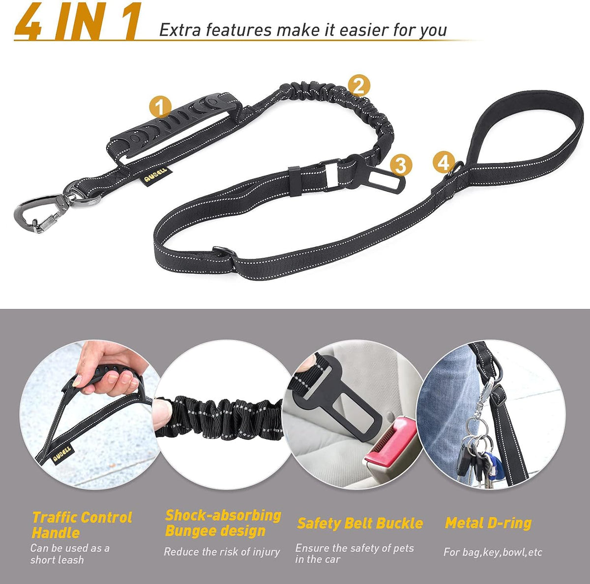 AUBELL Tactical Dog Leash Heavy Duty - Black - image 4