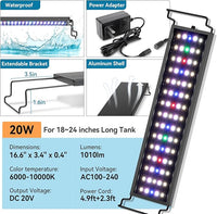 hygger Aquarium LED Light Fish Tank Full Spectrum Lighting with 24/7 Day-Night Cycle Mode & Auto On/Off Timer, Adjustable Brightness, 7 Colors Options, Extendable Bracket for 18~24inch