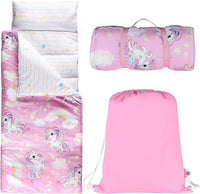 Toddler Nap Mat with Removable Pillow & Soft Blanket - Unicorn