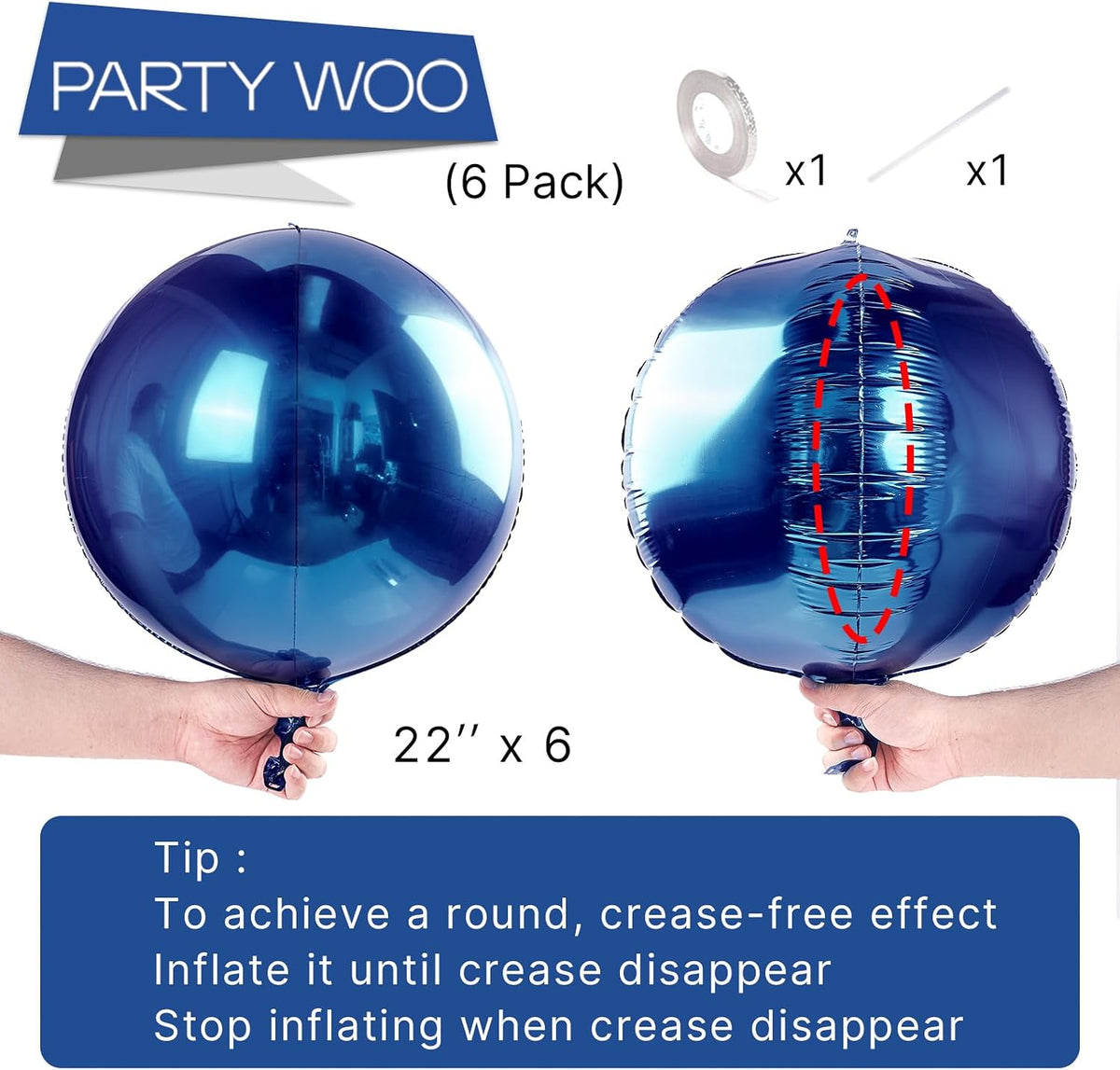 PartyWoo Metallic Silver Foil Balloons 20pcs Large Round Giant 4D - Blue-navy Blue / 6 PCS-22 INCH - image 4
