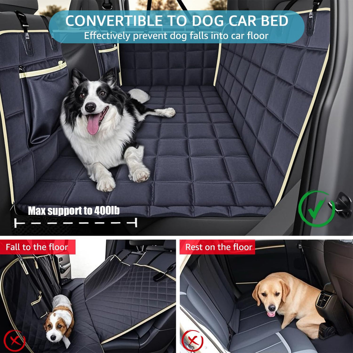 Lassie Dog Car Seat Covers for Back Seat with 2 Seat Belts - Black Hard Bottom / Truck - image 3