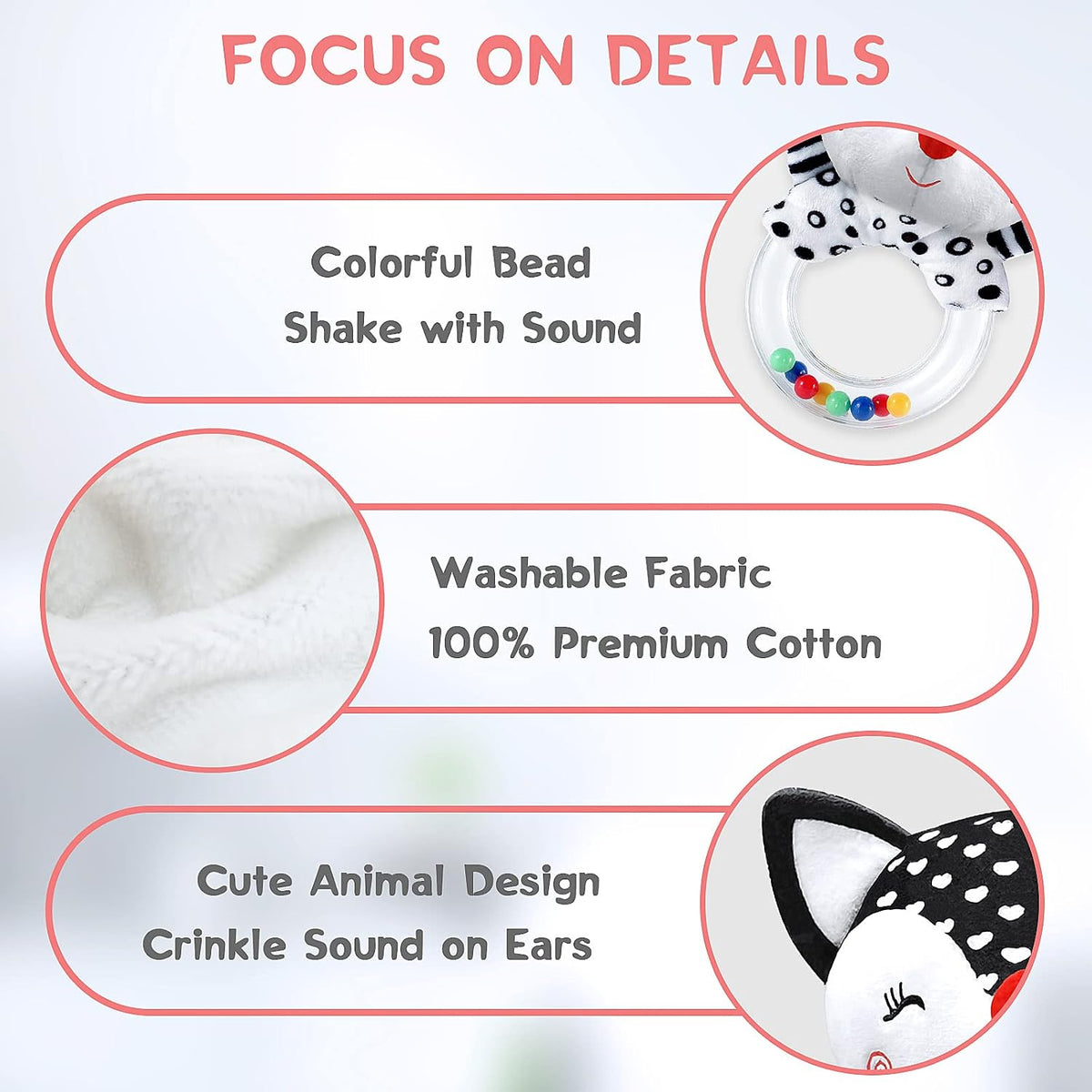 XIXILAND Baby Rattles 0-6 Months Newborn Toys Infant Toys 0-3 Months - Black and White - image 3