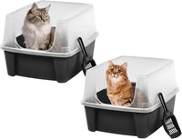 IRIS USA High Sided Cat Litter Box, Scatter Shield - Large - 2 Pack / Black