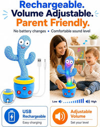 Rechargeable Dancing Talking Cactus Toy - Blue - image 2