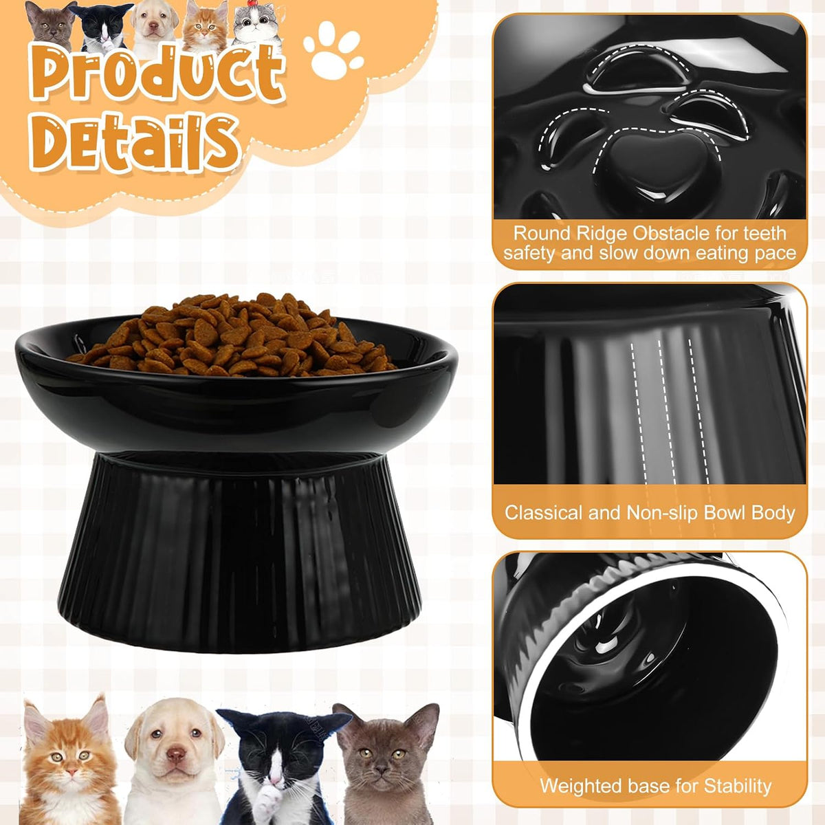 Tioncy 2 Pcs Ceramic Elevated Slow Feeder Cat Bowl - Dark Green, Black / 2 - image 3