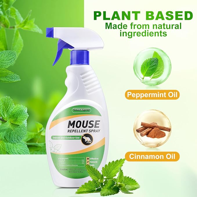 Mouse and Insect Repellent Spray, Peppermint Oil Repellent Spray for Indoor and Outdoor Mouse and Rodent Prevention, 16 OZ