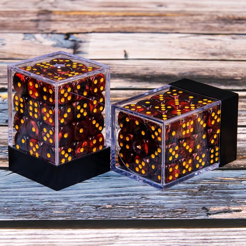 24 of Pack 16MM 6 Sided Dice Set, Two Colours D6 Game Dice Set - Dark Red Black Swirl - image 2