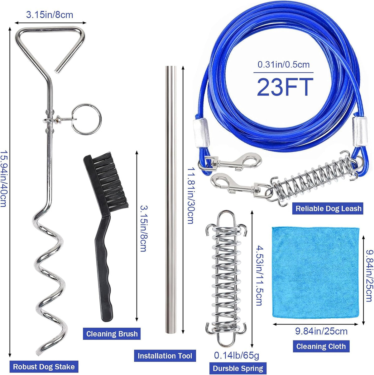 Dog tie out cable and stake set with 23 ft vinyl coated cable and 16 inch steel stake - view 3