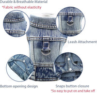 Puppy Clothes for Small Dogs Boy,Classic Western Denim Dog Coat,Dog Jeans Jacket with Leash D-Ring,Pet Cat Costumes,Cooling Harness Vest for Walking (Blue, Medium)