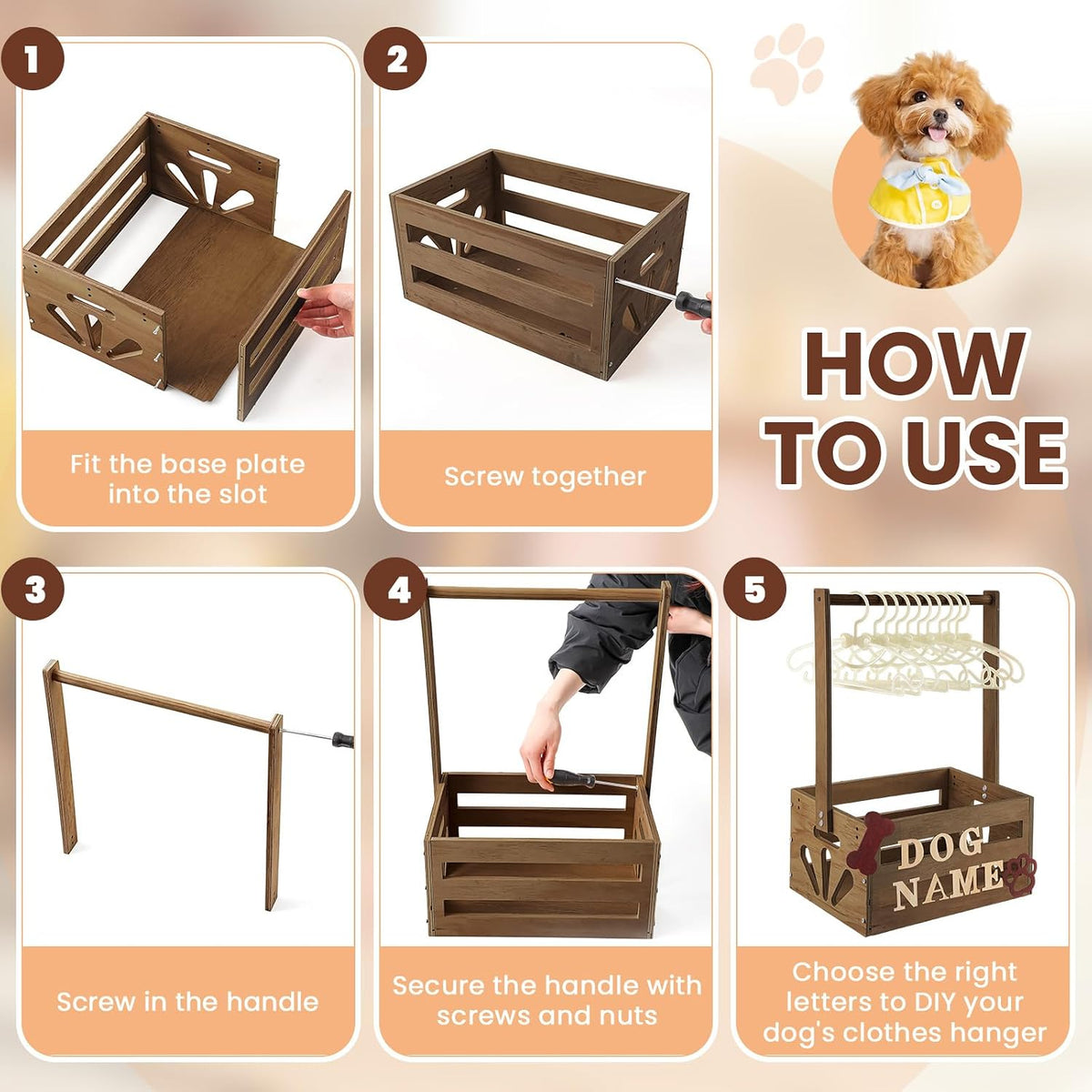 Wooden Dog Closet, Pet Wardrobe with Hanging Rod for Small Dog - Dark Walnut - image 3