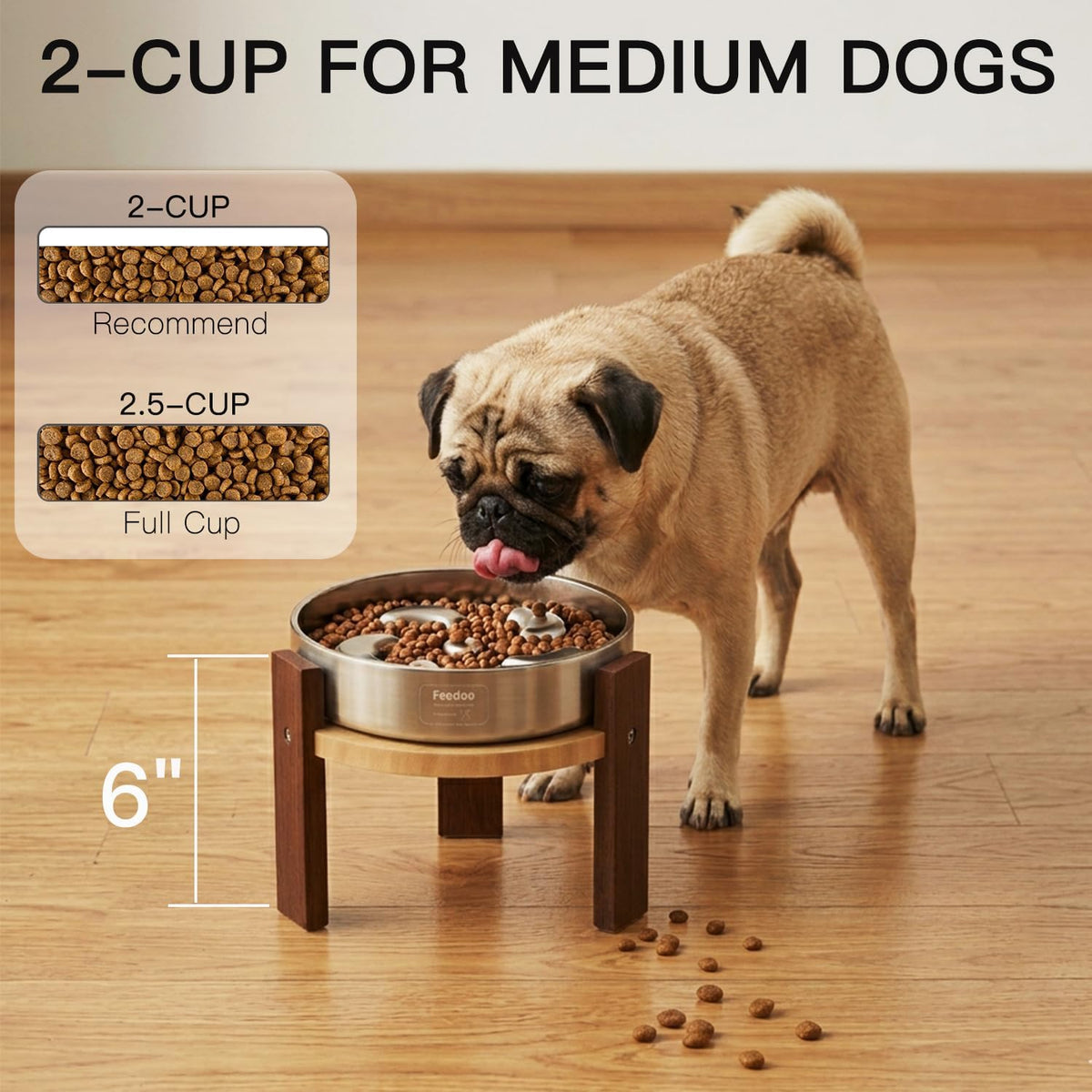 Feedoo Elevated Dog Bowl Stand - 6" Height 2-Cup Slow Feeder - image 2