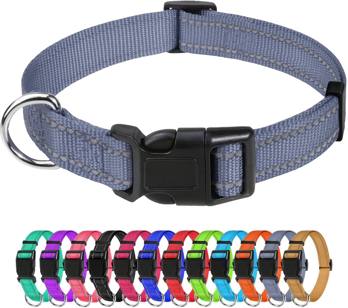 Small Dog Collar, Reflective Puppy Collar, 3/8" Width - Grey / S+: 3/4"x(10-16")