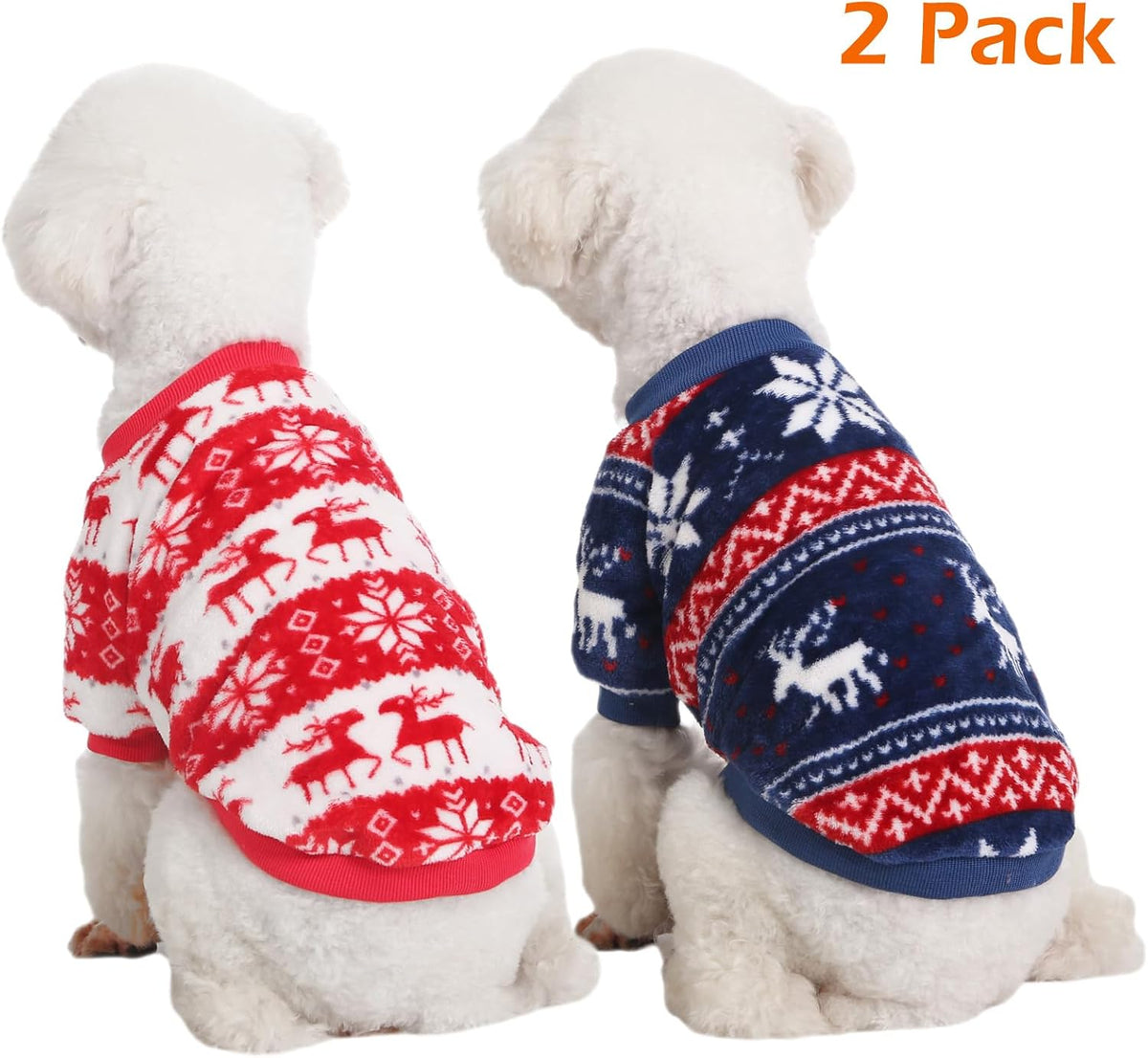 3 Pack Dog Sweaters, Dog Clothes for Small Dogs Girl Boy – Essentials for Dogs - X-Small / Xmas Red+Xmas Blue - image 2