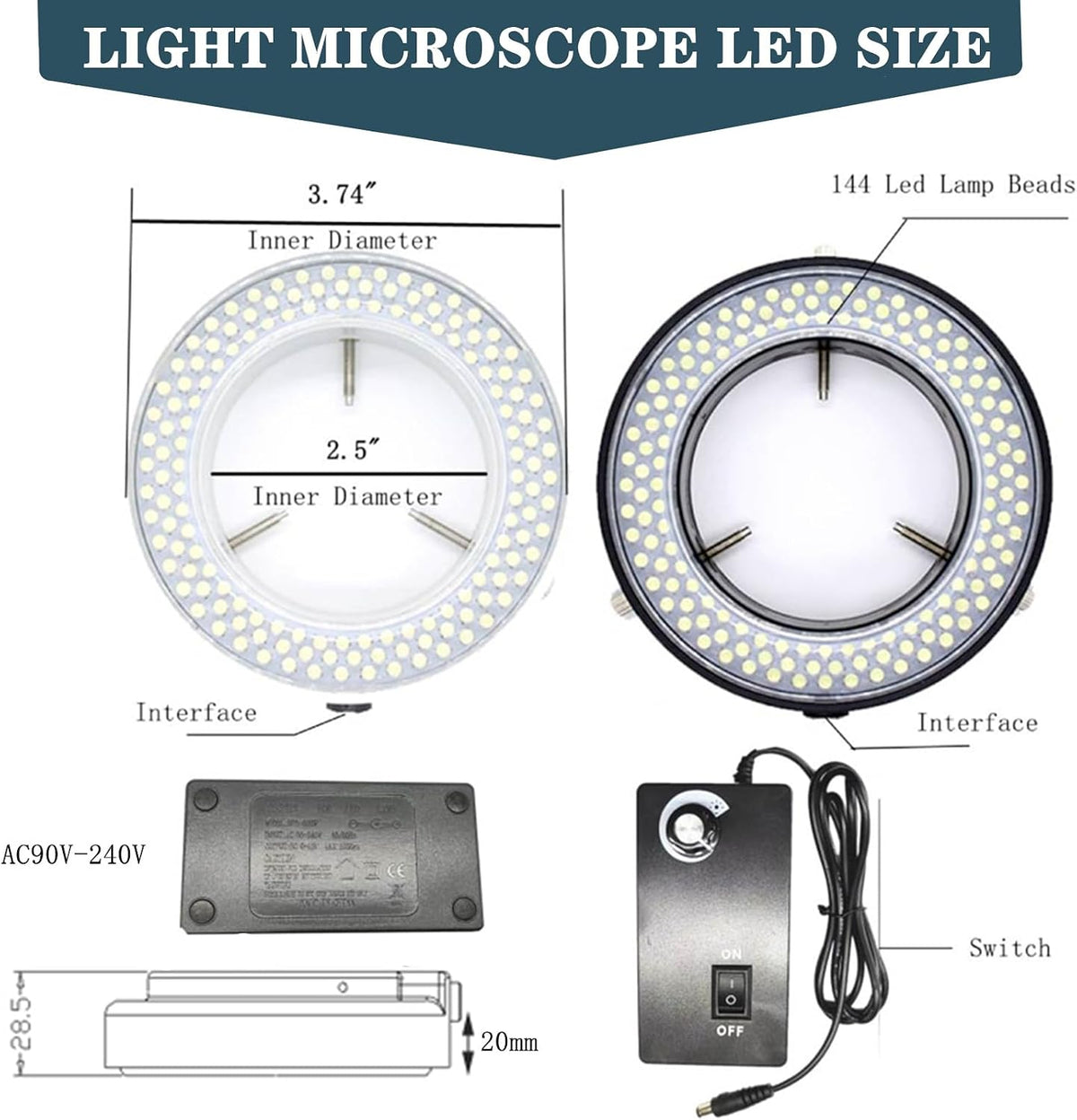 TreochtFUN 144 LED microscope ring light with dimmer control, black - view 5