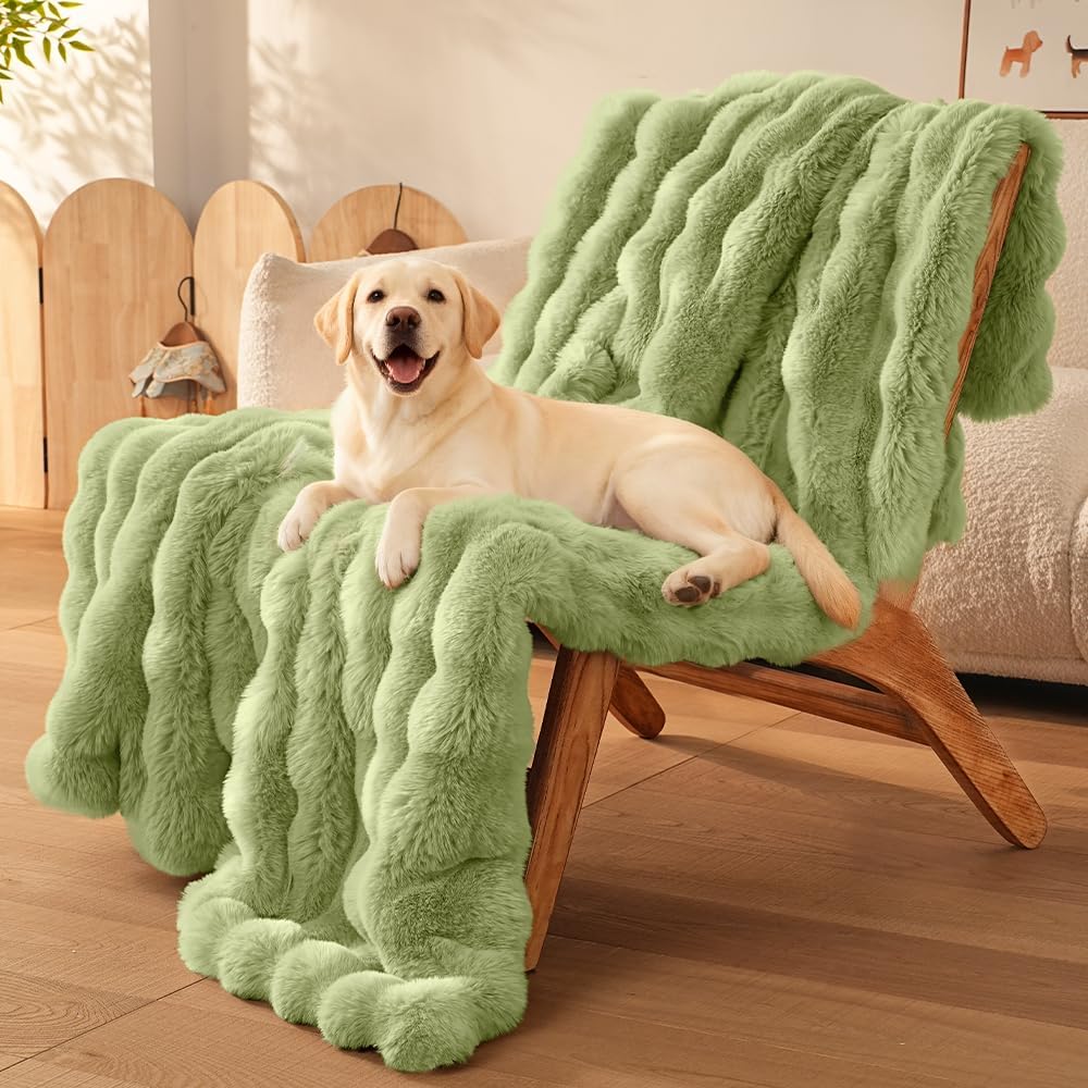 SOMAHE Soft Faux Fur Cat Blanket, Washable - 39"L x 31"W Inches / Fruit Green - image 2