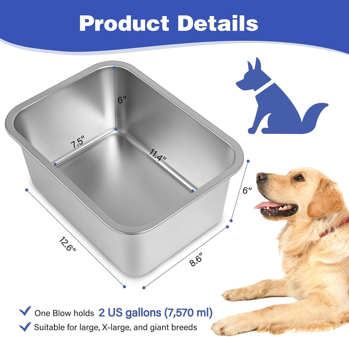 3 Gallon Large Dog Water Bowl, Stainless Steel Bowl, Giant Dogs – Essentials for Dogs - 1PCS(Original Color) / 2 Gallons - image 3