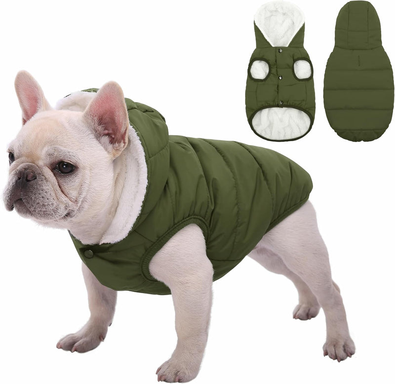 Dog Winter Coat,Warm Fleece Lined Dog Jacket with Leash Hole & Hood – Essentials for Dogs - Green / Large