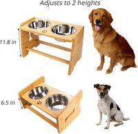 HTB Elevated Dog Bowls, Adjustable Pet Bowl Stand - 2 IN 1-Bamboo-6.5"or 11.8"H - image 4