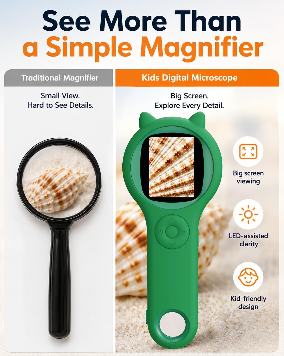 Kids Microscope, 500X Digital Magnifying Glass, Explore STEM Toy - Green / 1 Pcs - image 2